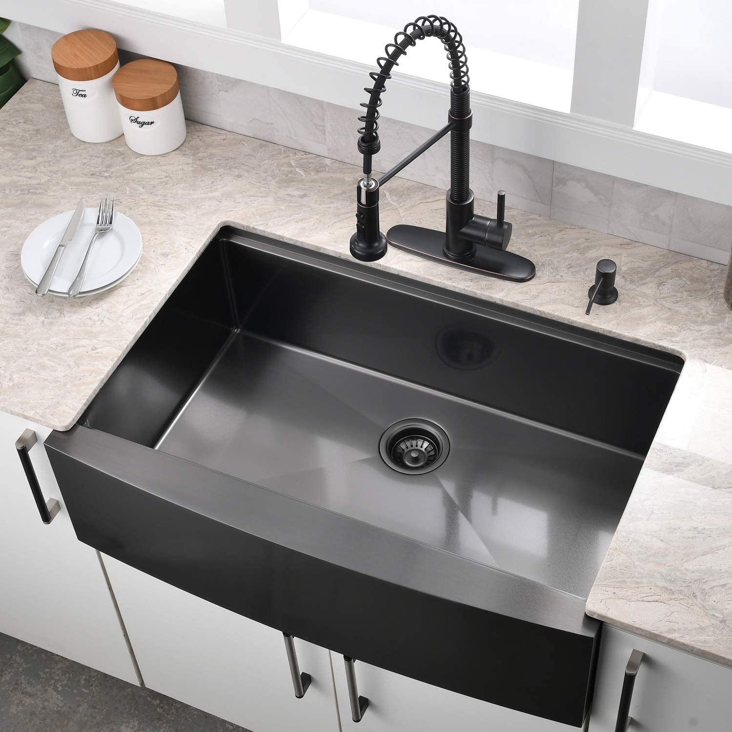 33 Inch Farmhouse Kitchen Sink Workstation Black -  33X22 Apron Front Workstation Farmhouse Sink Stainless Steel 16 Gauge Single Bowl Gunmetal Matte Black Farm Sink