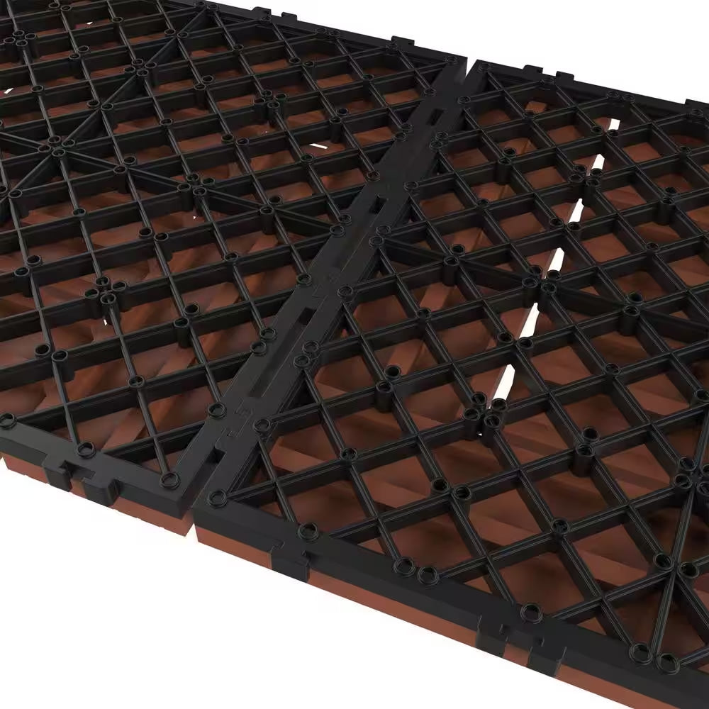 12 In. X 12 In. Outdoor Interlocking Criss Cross Polypropylene Patio and Deck Tile Flooring in Terracotta (Set of 6)