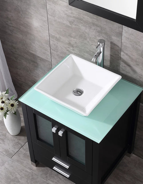 Load image into Gallery viewer, 24&#39;&#39; Black Wood Bathroom Vanity Cabinet Tempered Glass Countertop Ceramic Sink W/ Mirror
