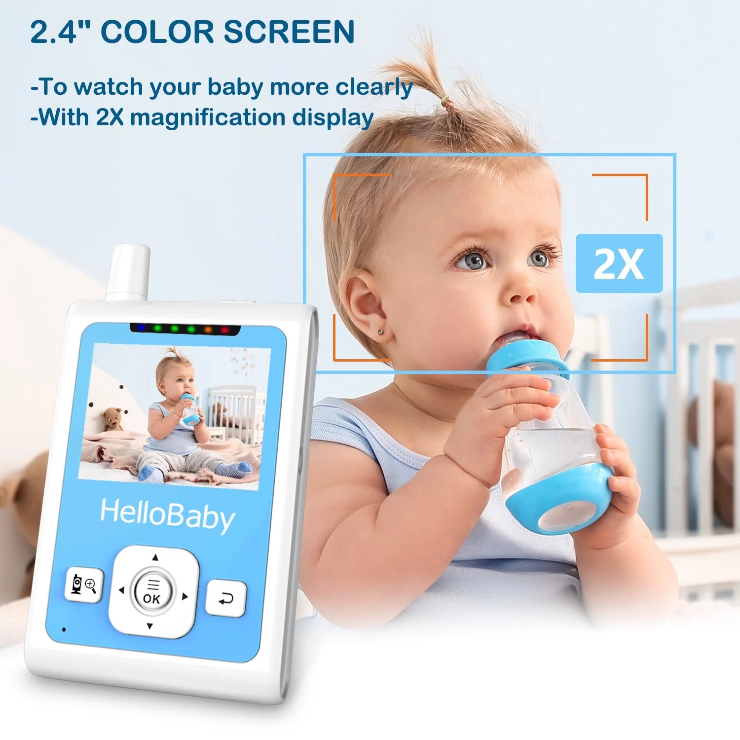 Baby Monitor- HB26 Video Baby Monitor with 2.4 Inch Screen, Night Vision, Temperature Sensor, VOX Mode, One-Way Talk