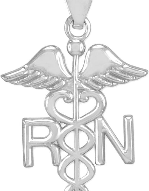 Load image into Gallery viewer, 925 Sterling Silver Caduceus RN Charm Registered Nurse Pendant Necklace
