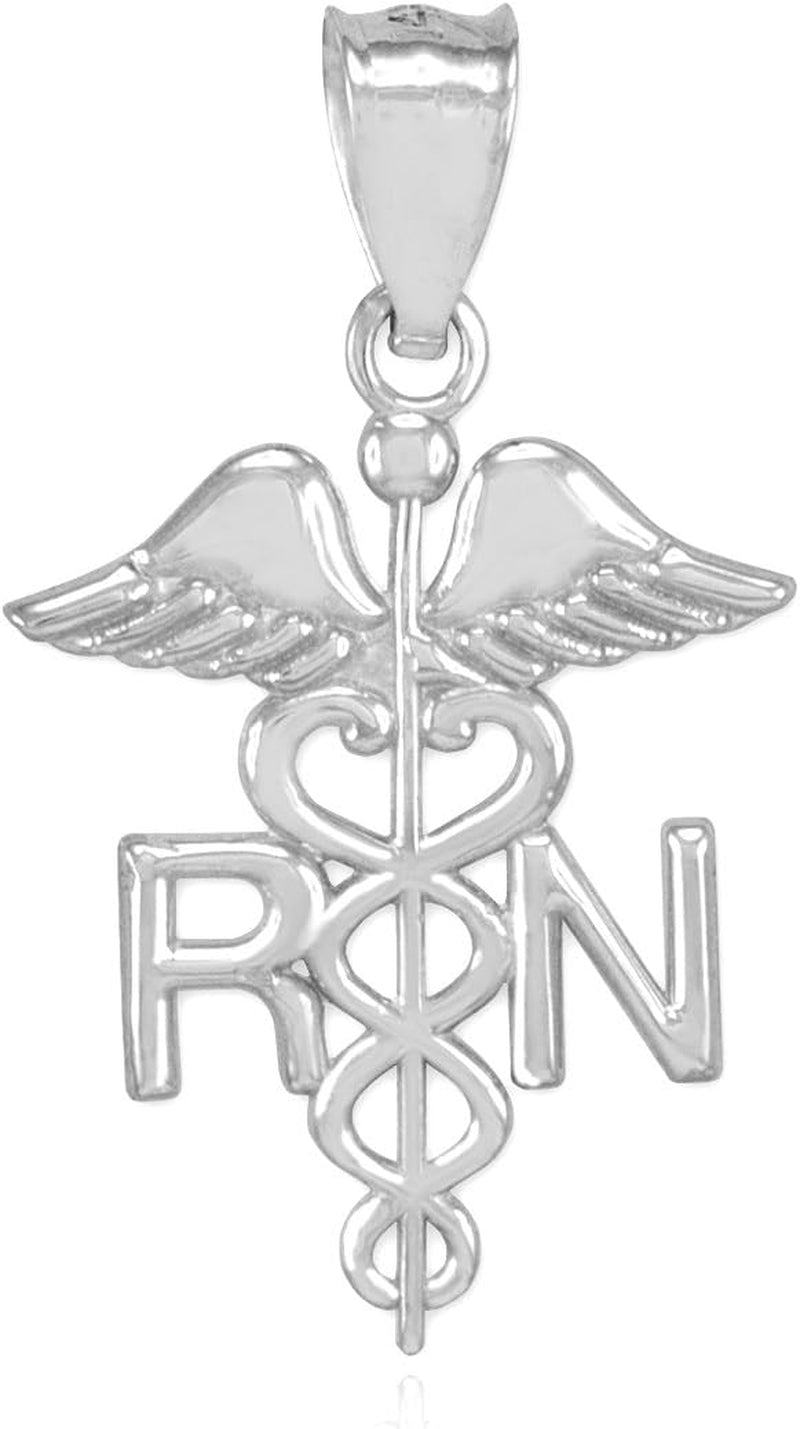 925 Sterling Silver Caduceus RN Charm Registered Nurse Pendant Necklace