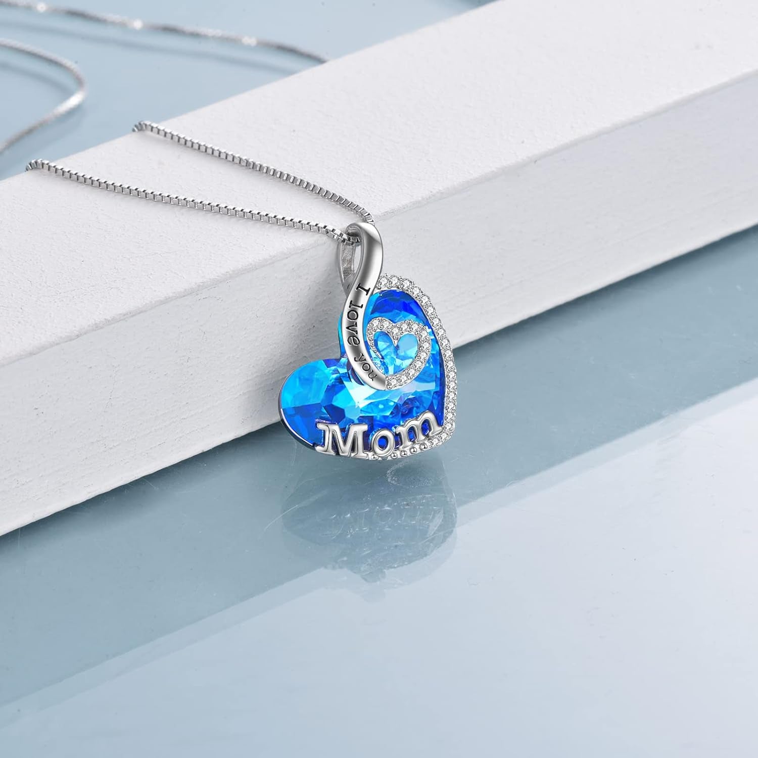 Gifts for Mom with Heart Birthstone Crystal Sterling Silver I Lov You Forevr Heart Pendant Necklace Birthday Christmas Mother'S Day Jewelry Gifts for Women Mom Grandma,New Mom Gifts