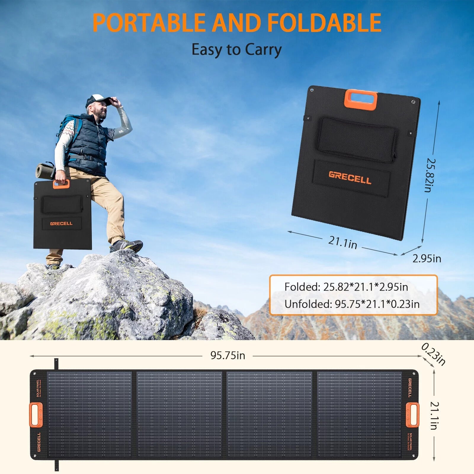 200W Portable Solar Panel for Power Station Generator, 12V/24V Flexible Foldable Solar Panel Kit Lightweight High-Efficiency Solar Charger Power Backup for Outdoor Van Camper Boat