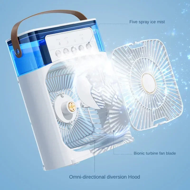 Portable Air Conditioning Fan 5-Hole Spray Humidified USB Quiet Mobile Air Conditioner Cooling Cooler Fan for Desktop Office