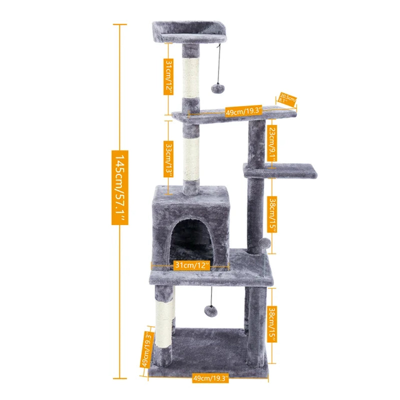 Pet Cat Tree House 7 Kinds House with Hanging Ball Cat Condo Climbing Frame Furniture Scratchers Post for Kitten Cat Playing Toy