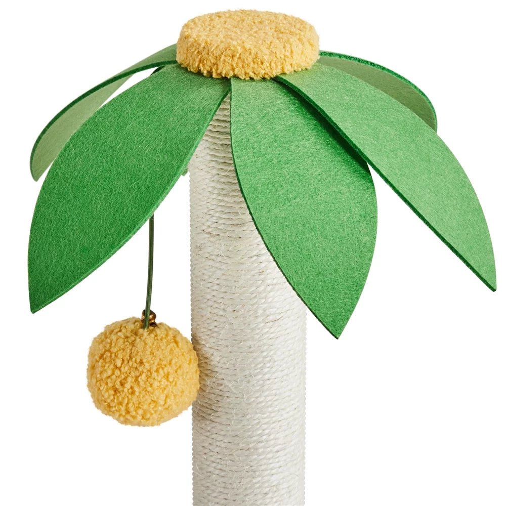 Upholstered 2-Level 37" Coconut Palm Cat Tree with Bending Perch, Gree/Yellow