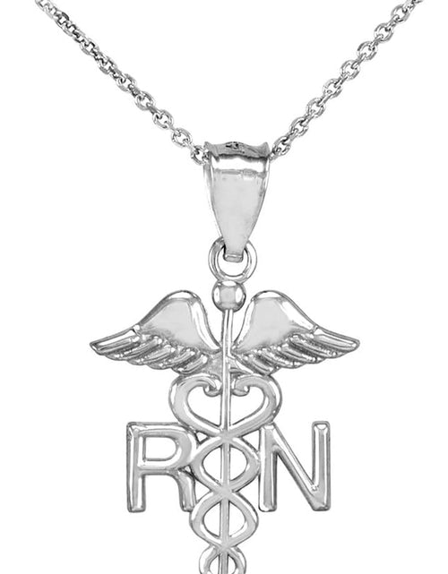 Load image into Gallery viewer, 925 Sterling Silver Caduceus RN Charm Registered Nurse Pendant Necklace
