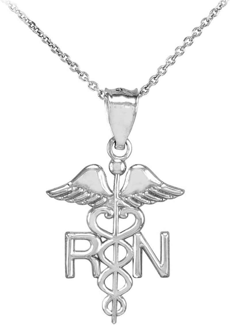 925 Sterling Silver Caduceus RN Charm Registered Nurse Pendant Necklace