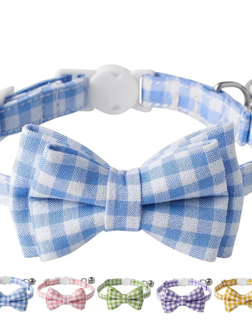 Load image into Gallery viewer, Feelers Cat Collar with Bow &amp; Bell, Cute Plaid Patterns Collars, 1 Pack, Blue
