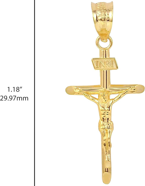 Load image into Gallery viewer, 10K Yellow Gold 1.2&quot; INRI Crucifix Cross Pendant Necklace - Choice of Rolo Chain Length or Charm Only
