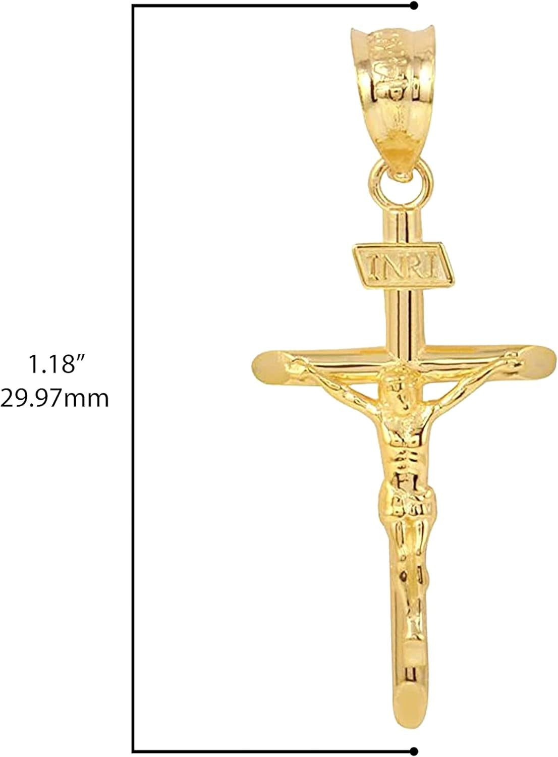 10K Yellow Gold 1.2" INRI Crucifix Cross Pendant Necklace - Choice of Rolo Chain Length or Charm Only