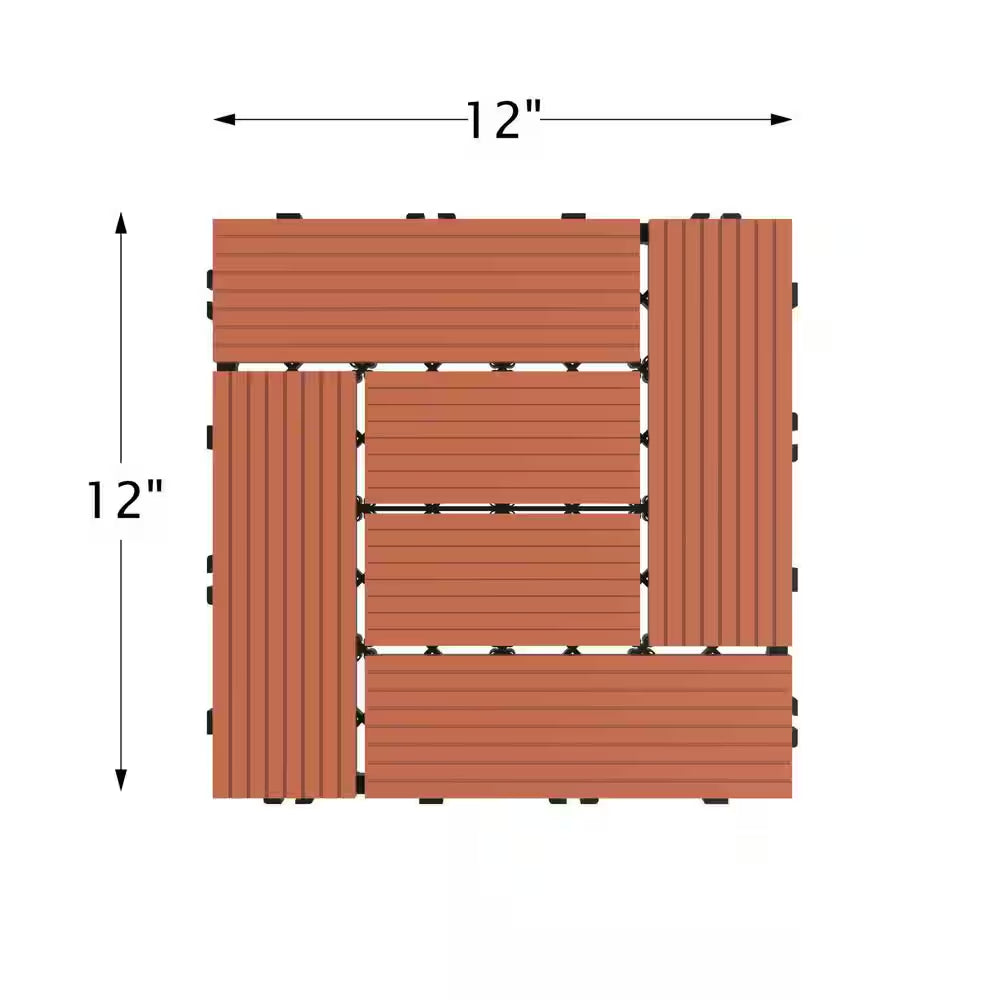 12 In. X 12 In. Outdoor Interlocking Criss Cross Polypropylene Patio and Deck Tile Flooring in Terracotta (Set of 6)