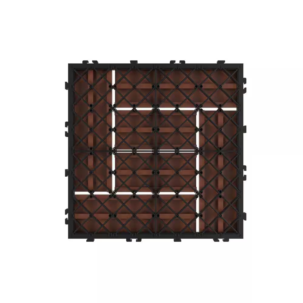 12 In. X 12 In. Outdoor Interlocking Criss Cross Polypropylene Patio and Deck Tile Flooring in Terracotta (Set of 6)